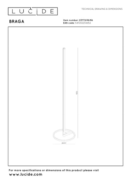 Lucide BRAGA - Vloerlamp - Ø 30 cm - LED Dimb. - CCT - 1x22W 2700K/4000K - Koffie | Premium - KwaliteitWonen.nl