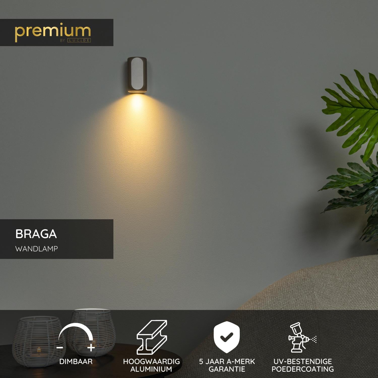 Lucide BRAGA - Wandlamp - 1xGU10 - Koffie | Premium - KwaliteitWonen.nl