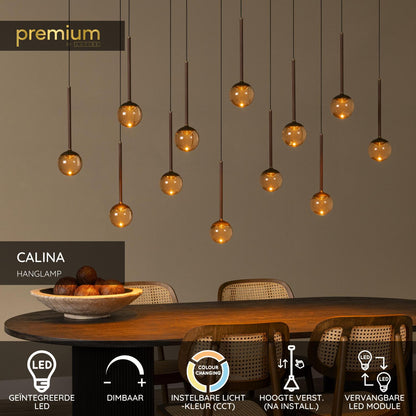 Lucide CALINA - Hanglamp - LED Dimb. - CCT - 12x7W 2200K/3300K - Met vervangbare LED-module - Koffie | Premium - KwaliteitWonen.nl