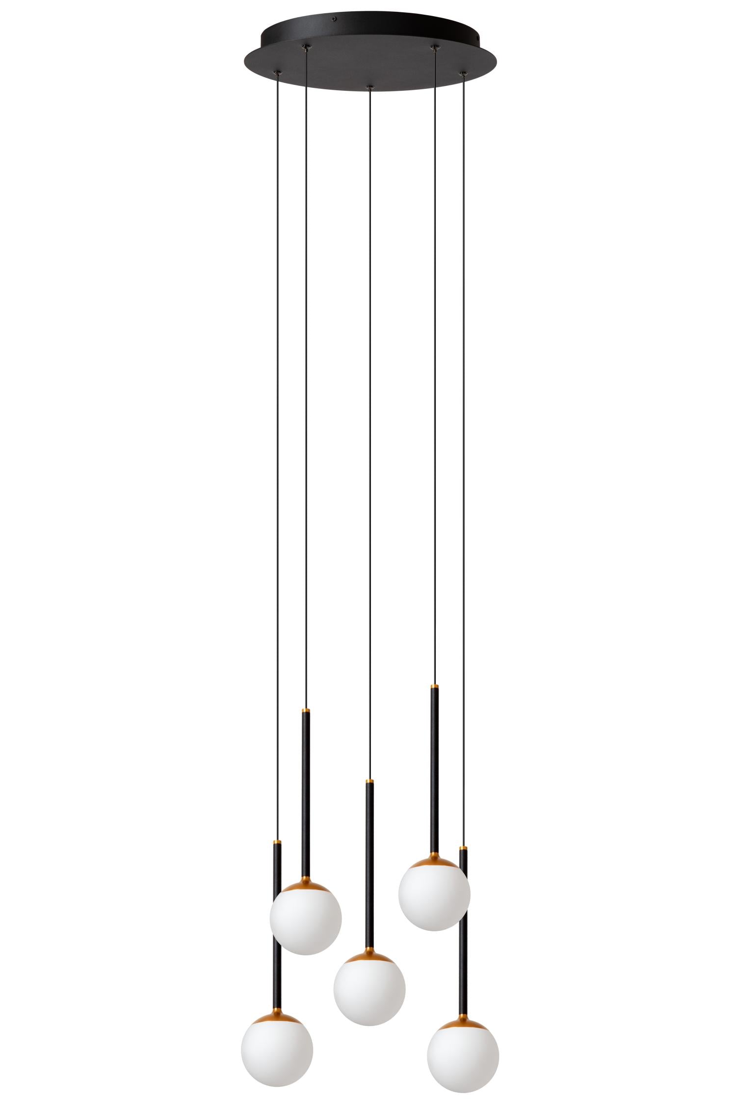 Lucide CALINA - Hanglamp - Ø 41,9 cm - LED Dimb. - CCT - 5x7,4W 2200K/3300K - Met vervangbare LED-module - Zwart | Premium - KwaliteitWonen.nl