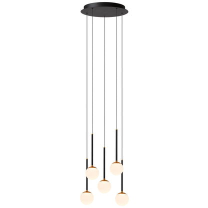 Lucide CALINA - Hanglamp - Ø 41,9 cm - LED Dimb. - CCT - 5x7,4W 2200K/3300K - Met vervangbare LED-module - Zwart | Premium - KwaliteitWonen.nl