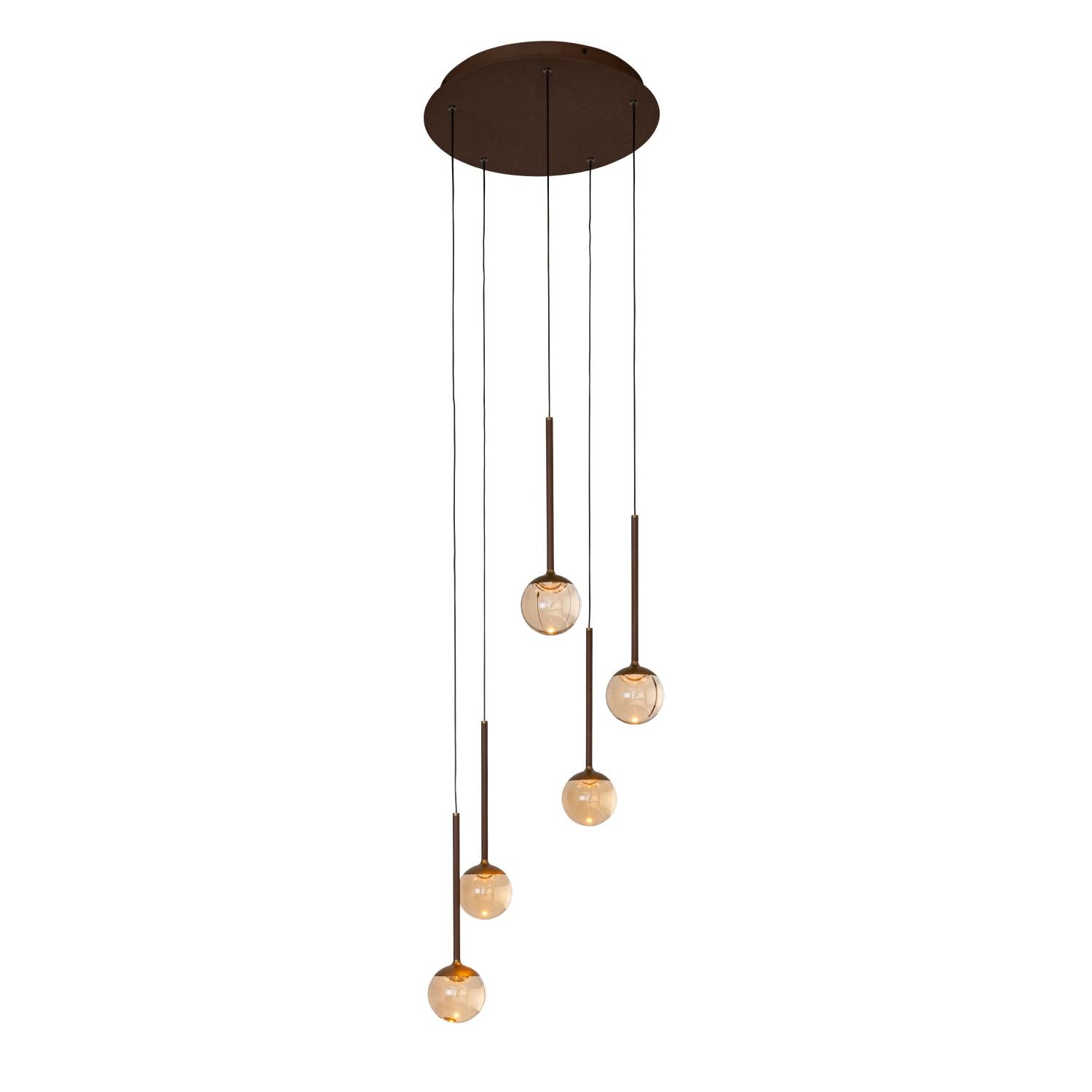 Lucide CALINA - Hanglamp - Ø 41,9 cm - LED Dimb. - CCT - 5x8,4W 2200K/3300K - Met vervangbare LED-module - Amber | Premium - KwaliteitWonen.nl