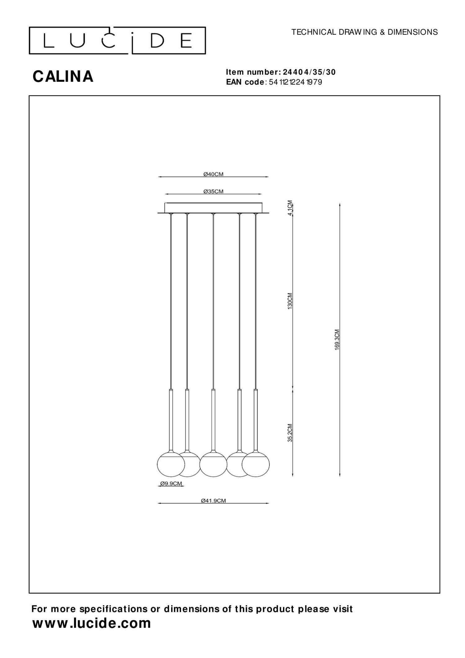 Lucide CALINA - Hanglamp - Ø 42 cm - LED Dimb. - 5x8,2W 2700K - Zwart | Premium - KwaliteitWonen.nl