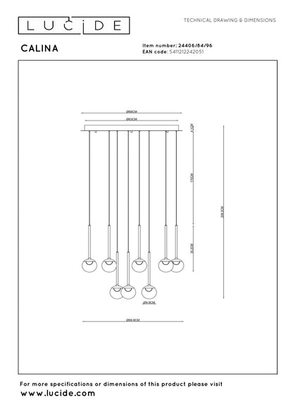 Lucide CALINA - Hanglamp - Ø 69,9 cm - LED Dimb. - CCT - 12x7W 2200K/3300K - Met vervangbare LED-module - Koffie | Premium - KwaliteitWonen.nl