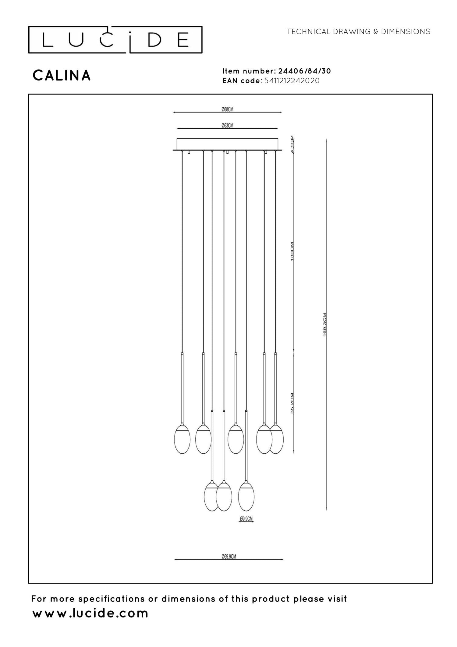 Lucide CALINA - Hanglamp - Ø 69,9 cm - LED Dimb. - CCT - 12x7W 2200K/3300K - Met vervangbare LED-module - Zwart | Premium - KwaliteitWonen.nl