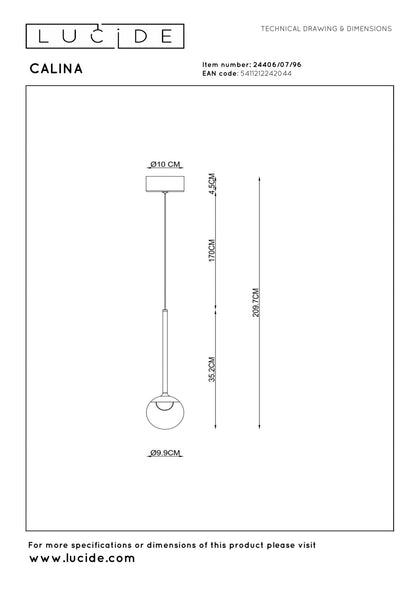 Lucide CALINA - Hanglamp - Ø 9,9 cm - LED Dimb. - CCT - 1x7W 2200K/3300K - Met vervangbare LED-module - Koffie | Premium - KwaliteitWonen.nl