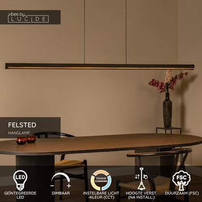Lucide FELSTED - Hanglamp - LED Dimb. - CCT - 1x28W 2200K/4000K - Zwart | Vibes - KwaliteitWonen.nl