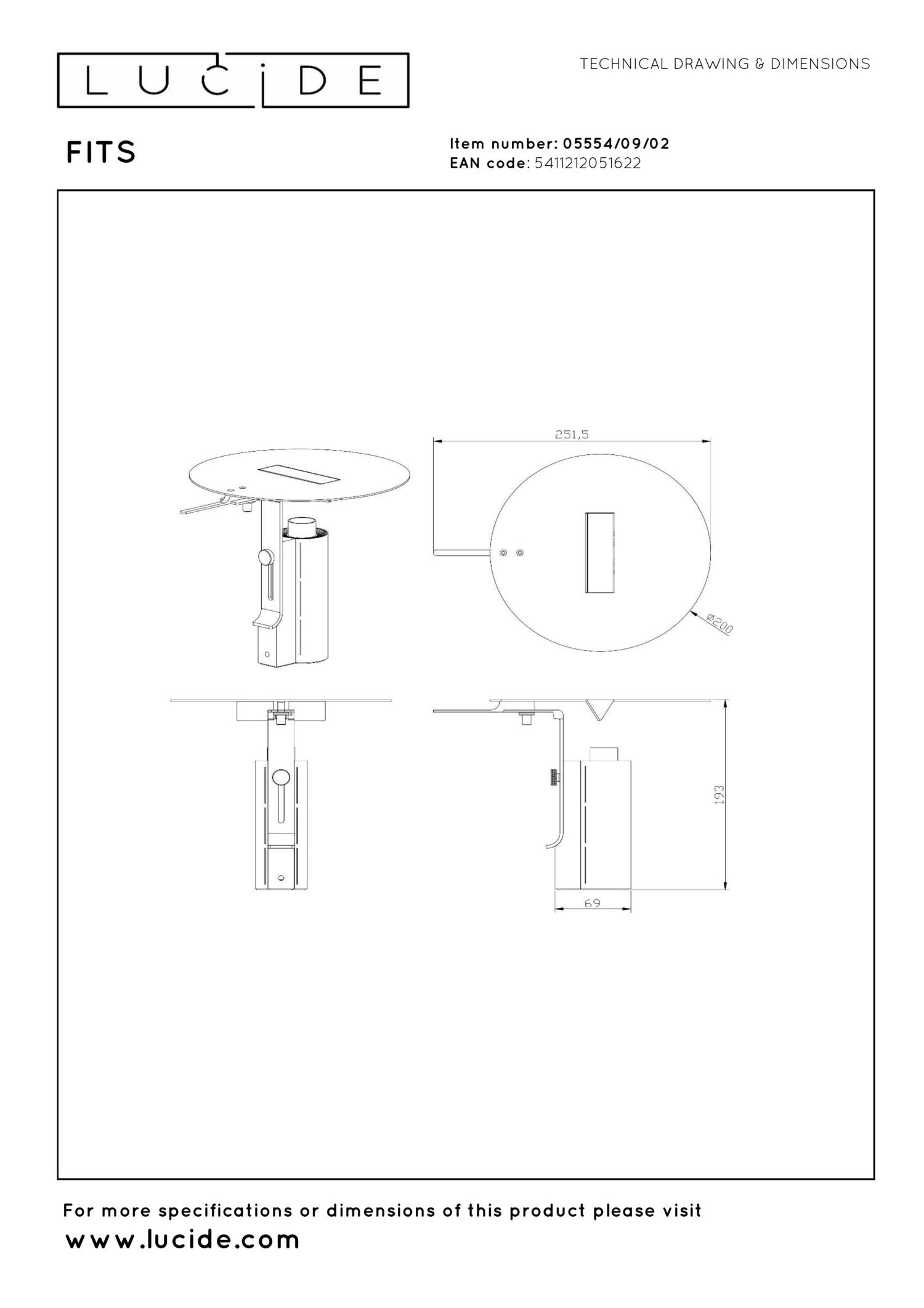 Lucide FITS - Tafellamp - Ø 20 cm - LED - 1x7W 3000K - Mat Goud / Messing | Premium - KwaliteitWonen.nl