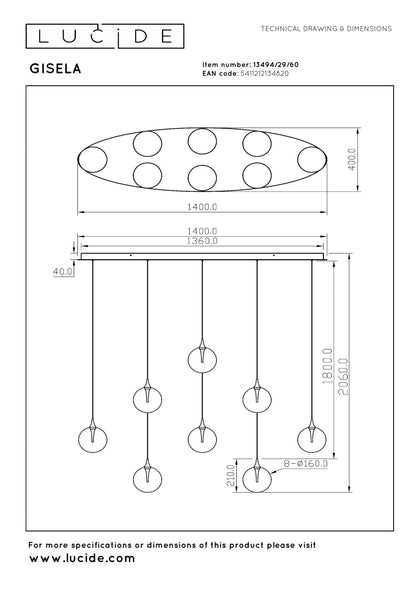 Lucide GISELA - Hanglamp - LED Dimb. - 8x3,9W 2700K - Transparant | Premium - KwaliteitWonen.nl