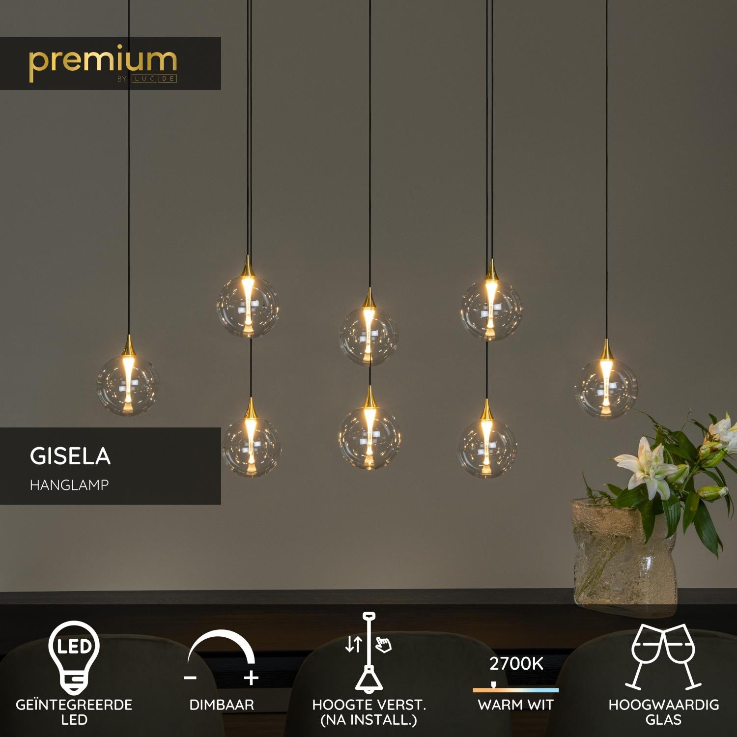 Lucide GISELA - Hanglamp - LED Dimb. - 8x3,9W 2700K - Transparant | Premium - KwaliteitWonen.nl