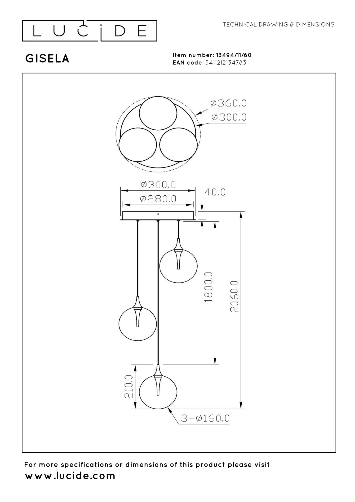 Lucide GISELA - Hanglamp - Ø 36 cm - LED Dimb. - 3x4,3W 2700K - Transparant | Premium - KwaliteitWonen.nl