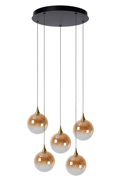 Lucide GISELA - Hanglamp - Ø 48 cm - LED Dimb. - 5x3,8W 2700K - Amber | Premium - KwaliteitWonen.nl