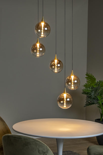 Lucide GISELA - Hanglamp - Ø 48 cm - LED Dimb. - 5x3,8W 2700K - Amber | Premium - KwaliteitWonen.nl