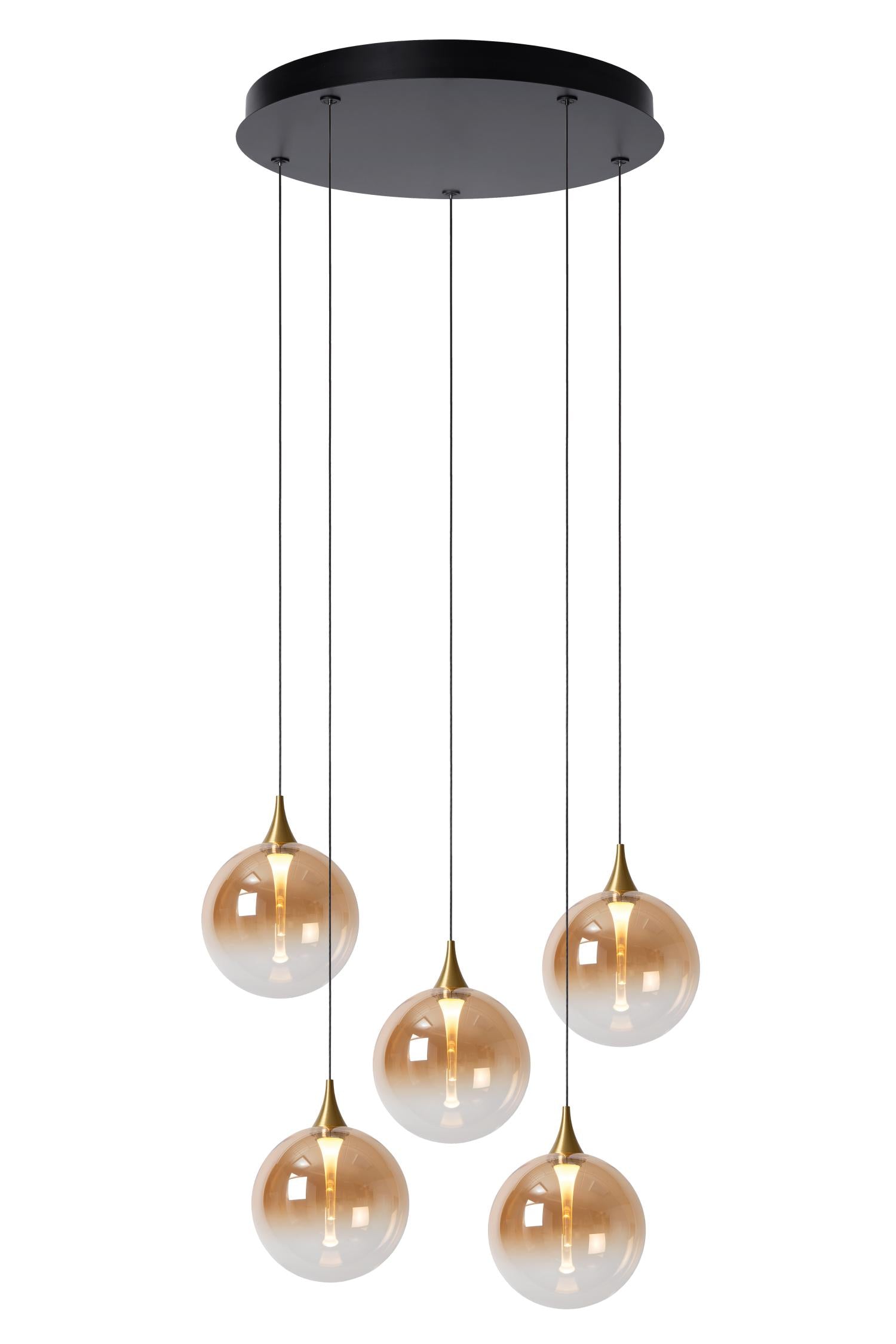 Lucide GISELA - Hanglamp - Ø 48 cm - LED Dimb. - 5x3,8W 2700K - Amber | Premium - KwaliteitWonen.nl