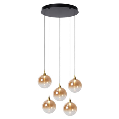 Lucide GISELA - Hanglamp - Ø 48 cm - LED Dimb. - 5x3,8W 2700K - Amber | Premium - KwaliteitWonen.nl