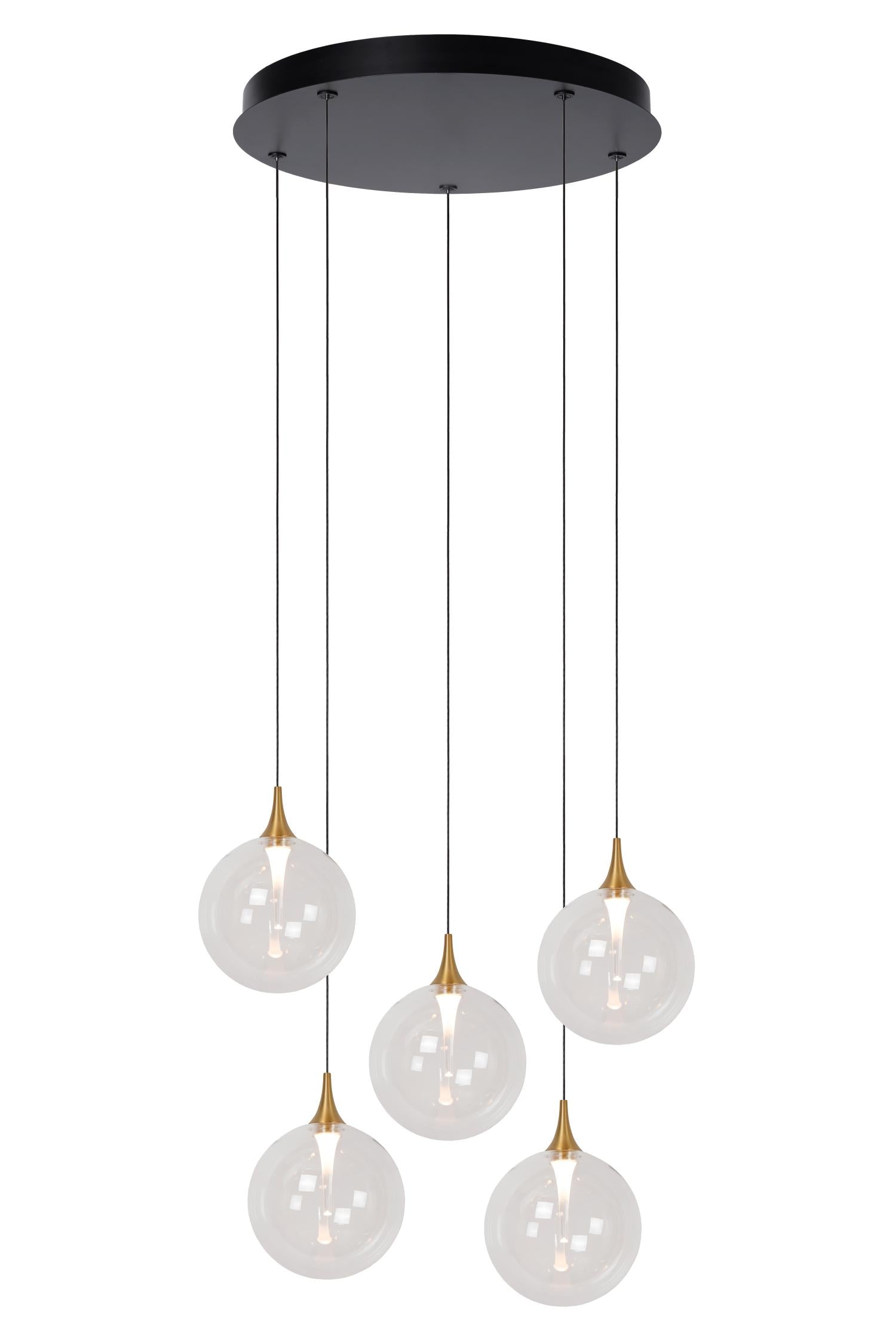 Lucide GISELA - Hanglamp - Ø 48 cm - LED Dimb. - 5x3,8W 2700K - Transparant | Premium - KwaliteitWonen.nl