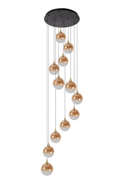Lucide GISELA - Hanglamp - Ø 61 cm - LED Dimb. - 12x3,5W 2700K - Geschikt voor vide en hoge plafonds - Amber | Premium - KwaliteitWonen.nl