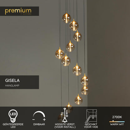 Lucide GISELA - Hanglamp - Ø 61 cm - LED Dimb. - 12x3,5W 2700K - Geschikt voor vide en hoge plafonds - Amber | Premium - KwaliteitWonen.nl