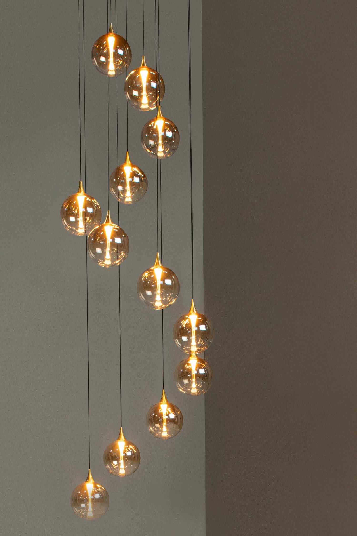 Lucide GISELA - Hanglamp - Ø 61 cm - LED Dimb. - 12x3,5W 2700K - Geschikt voor vide en hoge plafonds - Amber | Premium - KwaliteitWonen.nl