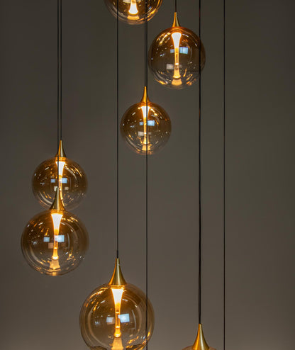 Lucide GISELA - Hanglamp - Ø 61 cm - LED Dimb. - 12x3,5W 2700K - Geschikt voor vide en hoge plafonds - Amber | Premium - KwaliteitWonen.nl
