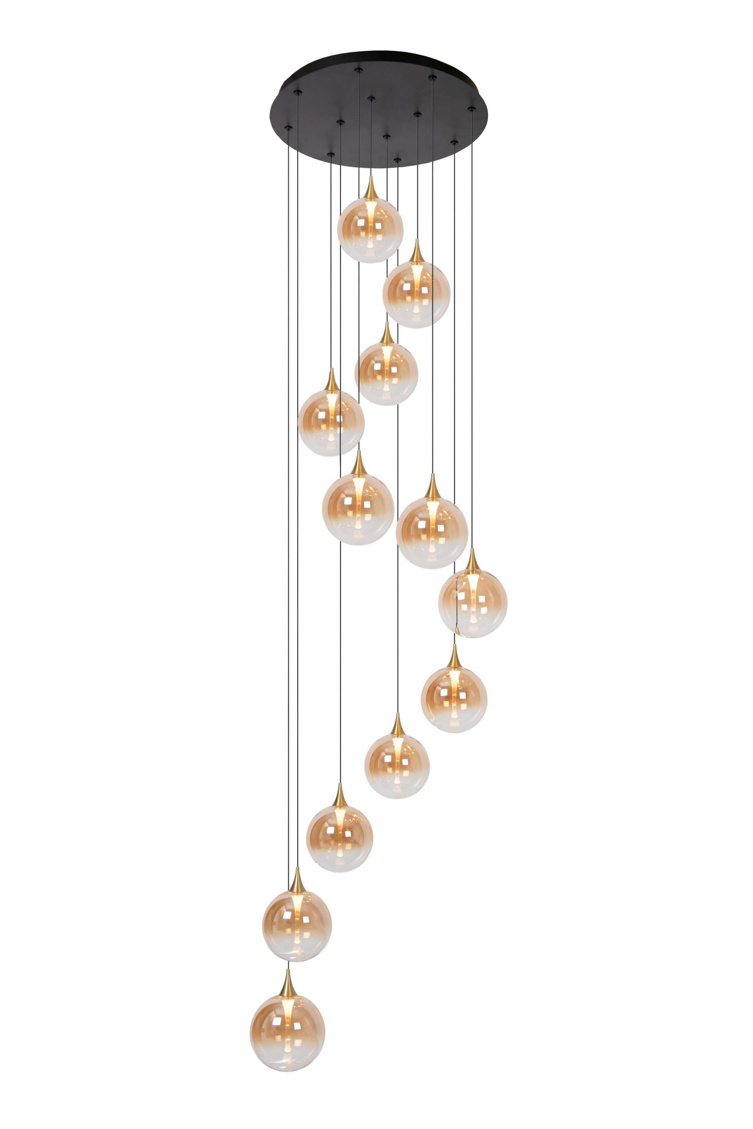 Lucide GISELA - Hanglamp - Ø 61 cm - LED Dimb. - 12x3,5W 2700K - Geschikt voor vide en hoge plafonds - Amber | Premium - KwaliteitWonen.nl