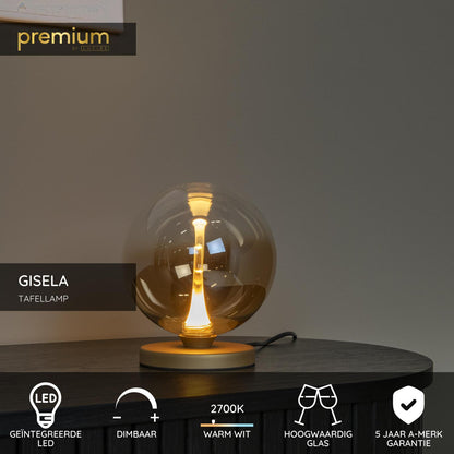 Lucide GISELA - Tafellamp - Ø 16 cm - LED Dimb. - 1x5W 2700K - Amber | Premium - KwaliteitWonen.nl