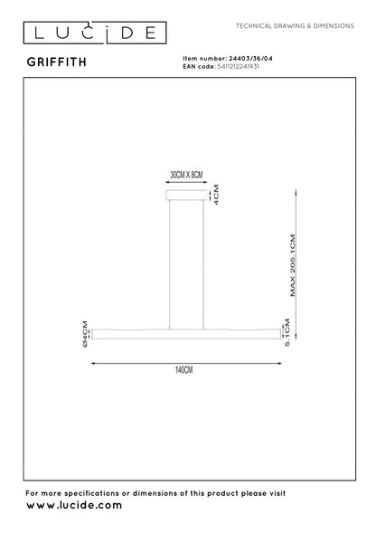 Lucide GRIFFITH - Hanglamp - LED Dimb. - CCT - 1x33W 2700K/4000K - Brons | Premium - KwaliteitWonen.nl