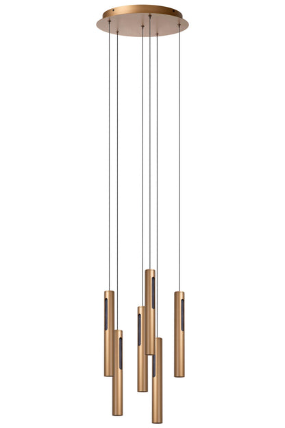 Lucide GRIFFITH - Hanglamp - Ø 38 cm - LED Dimb. - CCT - 6x6W 2700K/4000K - Geschikt voor vide en hoge plafonds - Brons | Premium - KwaliteitWonen.nl