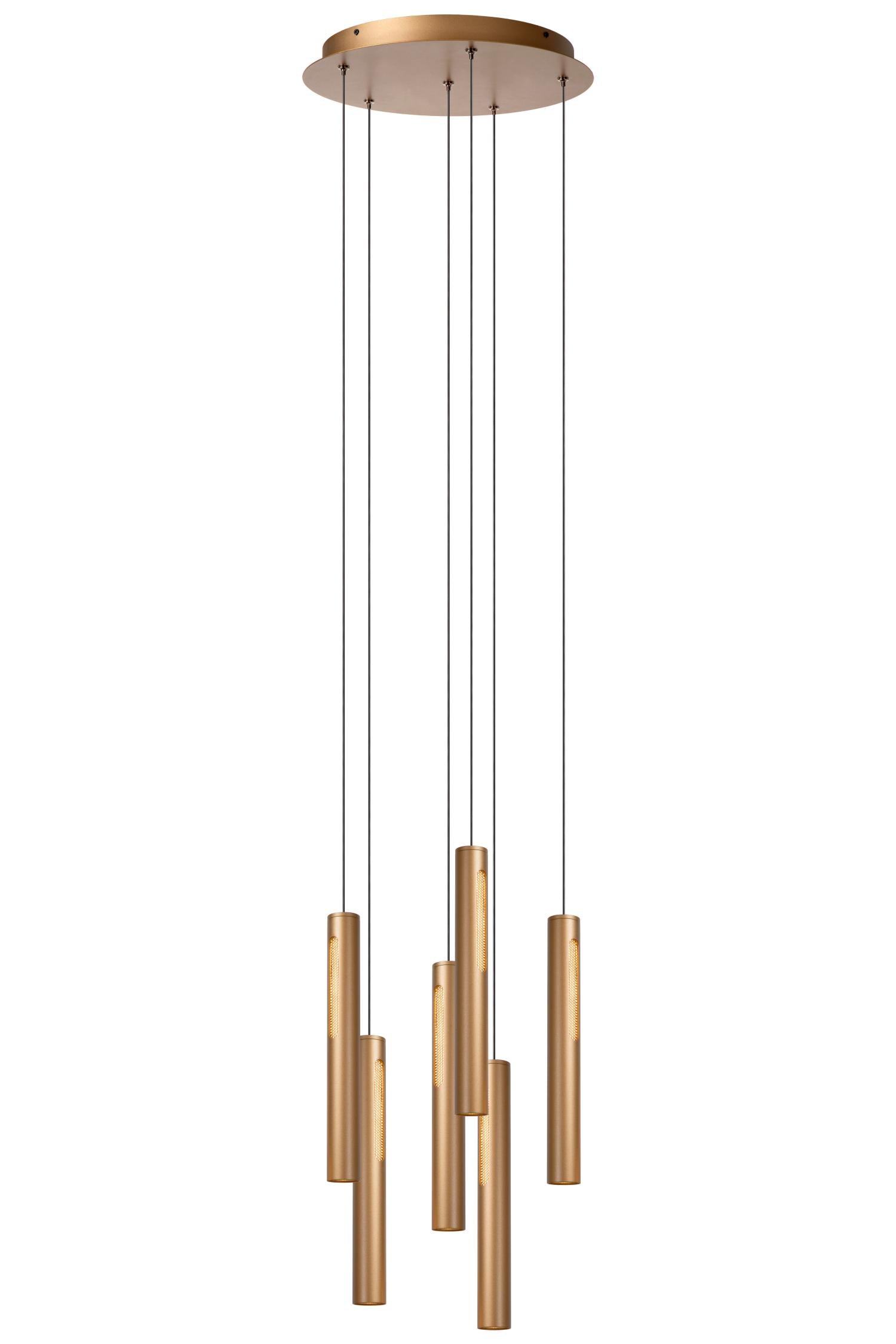 Lucide GRIFFITH - Hanglamp - Ø 38 cm - LED Dimb. - CCT - 6x6W 2700K/4000K - Geschikt voor vide en hoge plafonds - Brons | Premium - KwaliteitWonen.nl