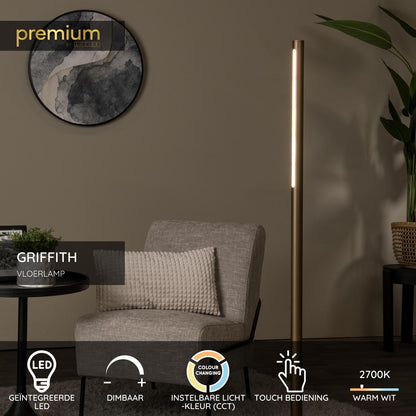 Lucide GRIFFITH - Vloerlamp - Ø 21 cm - LED Dimb. - CCT - 1x18W 2700K/4000K - Brons | Premium - KwaliteitWonen.nl