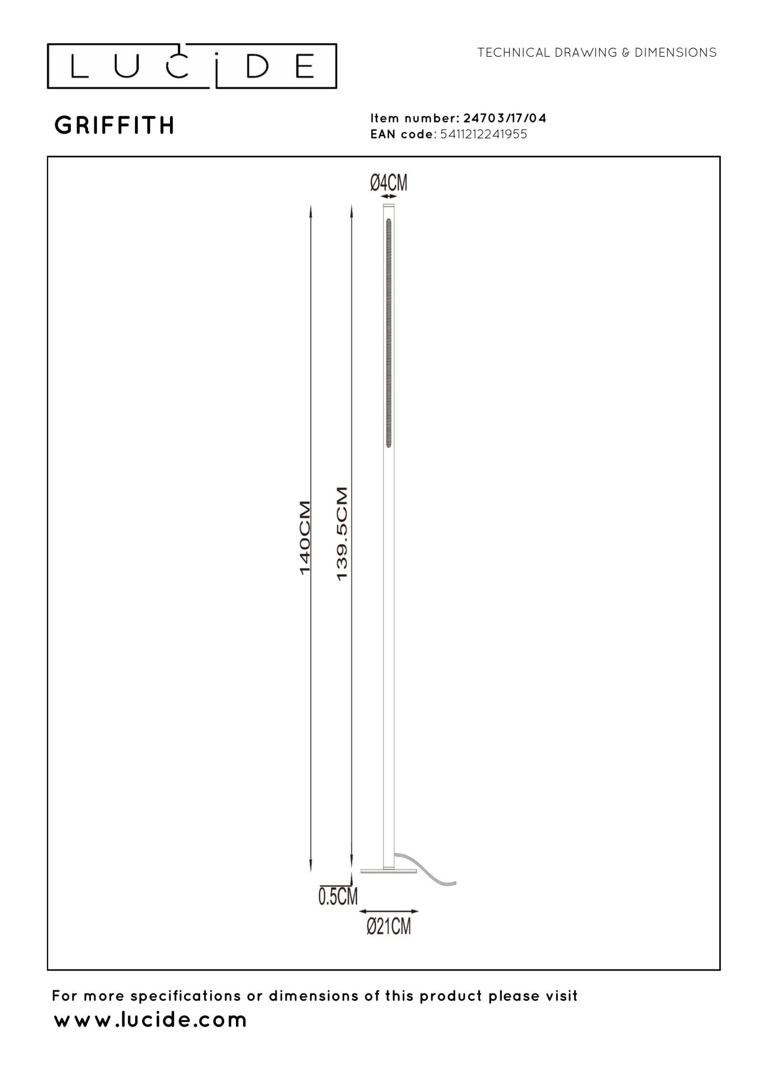 Lucide GRIFFITH - Vloerlamp - Ø 21 cm - LED Dimb. - CCT - 1x18W 2700K/4000K - Brons | Premium - KwaliteitWonen.nl
