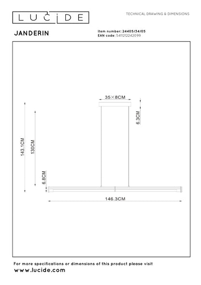 Lucide JANDERIN - Hanglamp - LED Dimb. - CCT - 2x16,5W 2200K/3300K - Handbewegingssensor - Champagne kleur | Vibes - KwaliteitWonen.nl