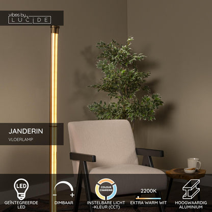 Lucide JANDERIN - Vloerlamp - LED Dimb. - CCT - 2x17W 2200K/3300K - Handbewegingssensor - Champagne kleur | Vibes - KwaliteitWonen.nl