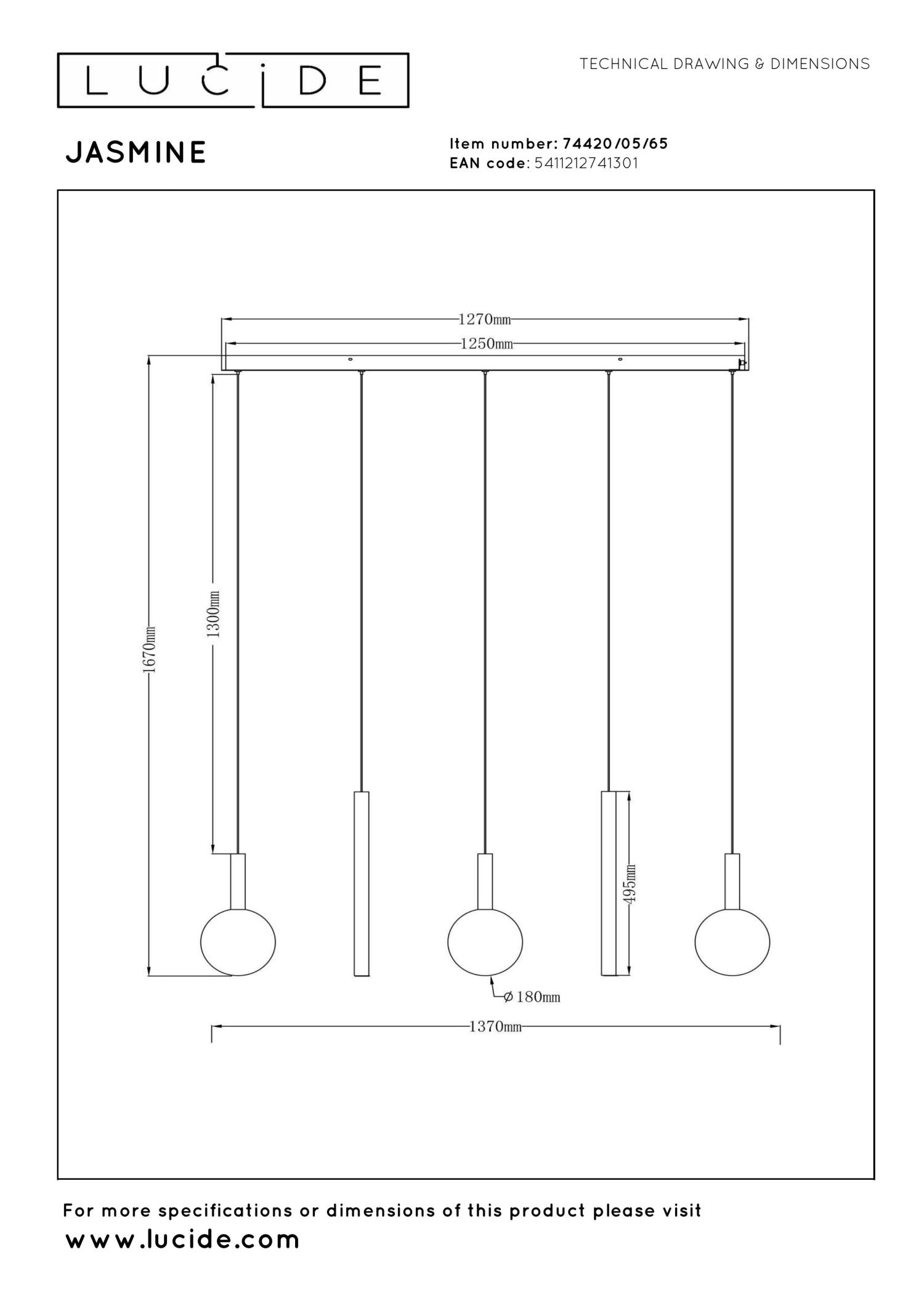 Lucide JASMINE - Hanglamp - LED Dimb. - CCT - 5x4W 2200K/3300K - Koper | Premium - KwaliteitWonen.nl