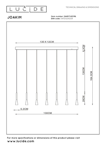 Lucide JOAKIM - Hanglamp - LED Dimb. - CCT - 7x6,2W 2700K/4000K - Met vervangbare LED-module - Koffie | Premium - KwaliteitWonen.nl