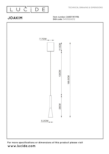 Lucide JOAKIM - Hanglamp - Ø 7,7 cm - LED Dimb. - CCT - 1x7W 2700K/4000K - Met vervangbare LED-module - Koffie | Premium - KwaliteitWonen.nl