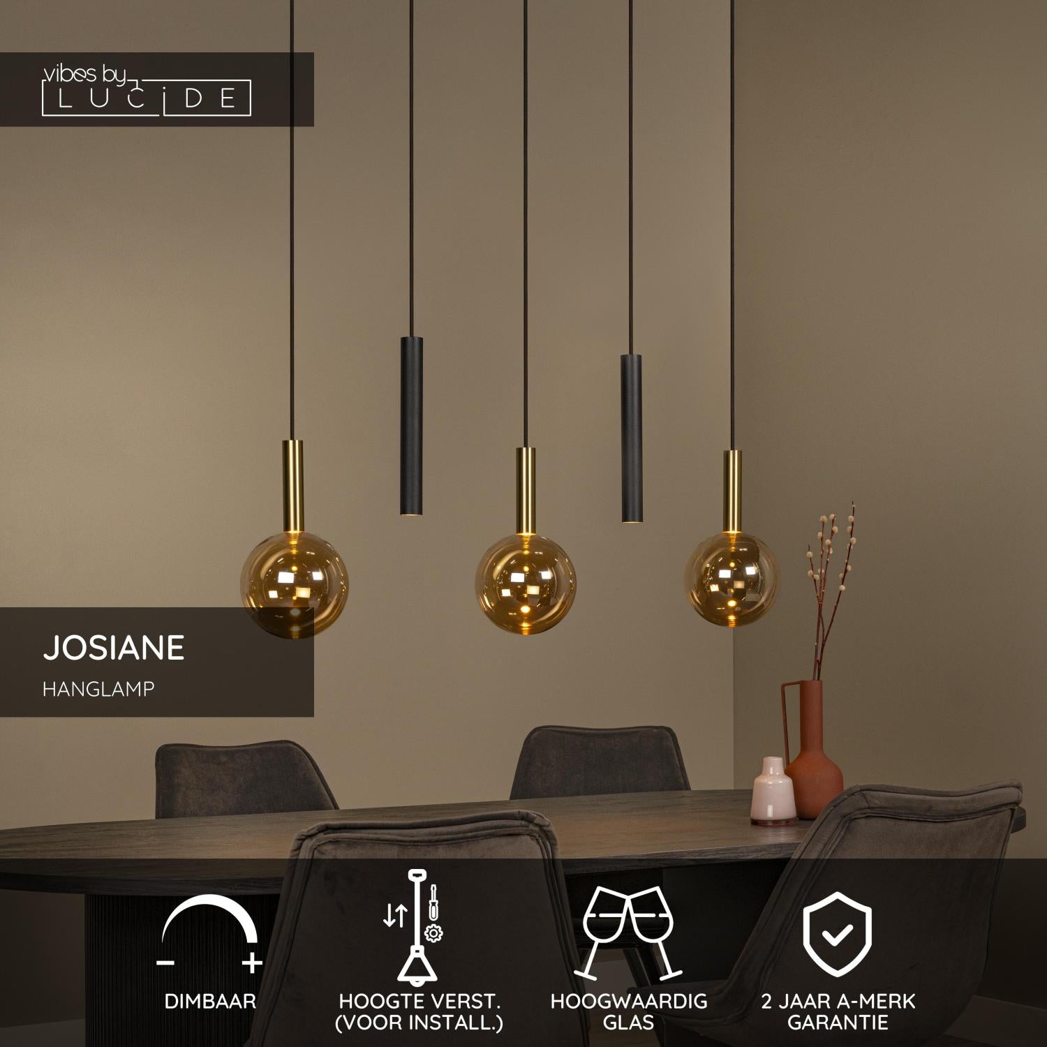 Lucide JOSIANE - Hanglamp - 3xG9 - Amber | Vibes - KwaliteitWonen.nl