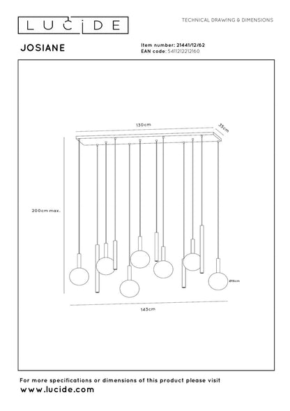 Lucide JOSIANE - Hanglamp - 7xG9 - Zwart | Vibes - KwaliteitWonen.nl