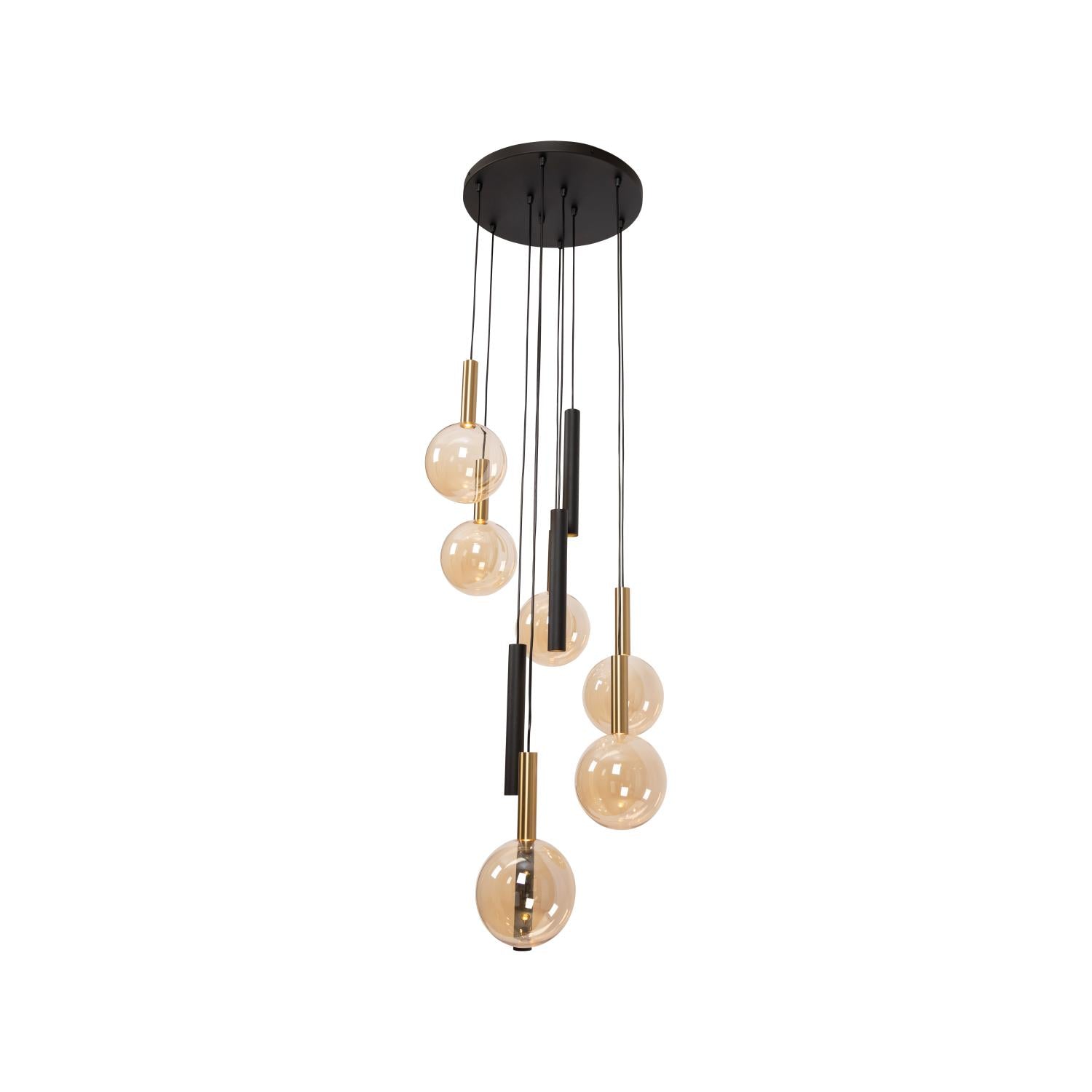 Lucide JOSIANE - Hanglamp - Ø 55 cm - 6xG9 - Geschikt voor vide en hoge plafonds - Zwart | Vibes - KwaliteitWonen.nl