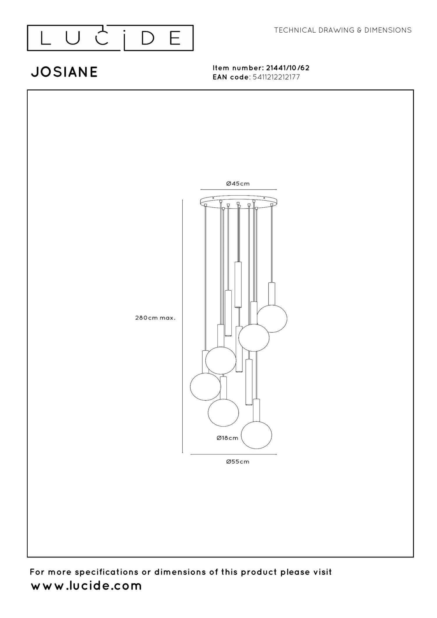 Lucide JOSIANE - Hanglamp - Ø 55 cm - 6xG9 - Geschikt voor vide en hoge plafonds - Zwart | Vibes - KwaliteitWonen.nl