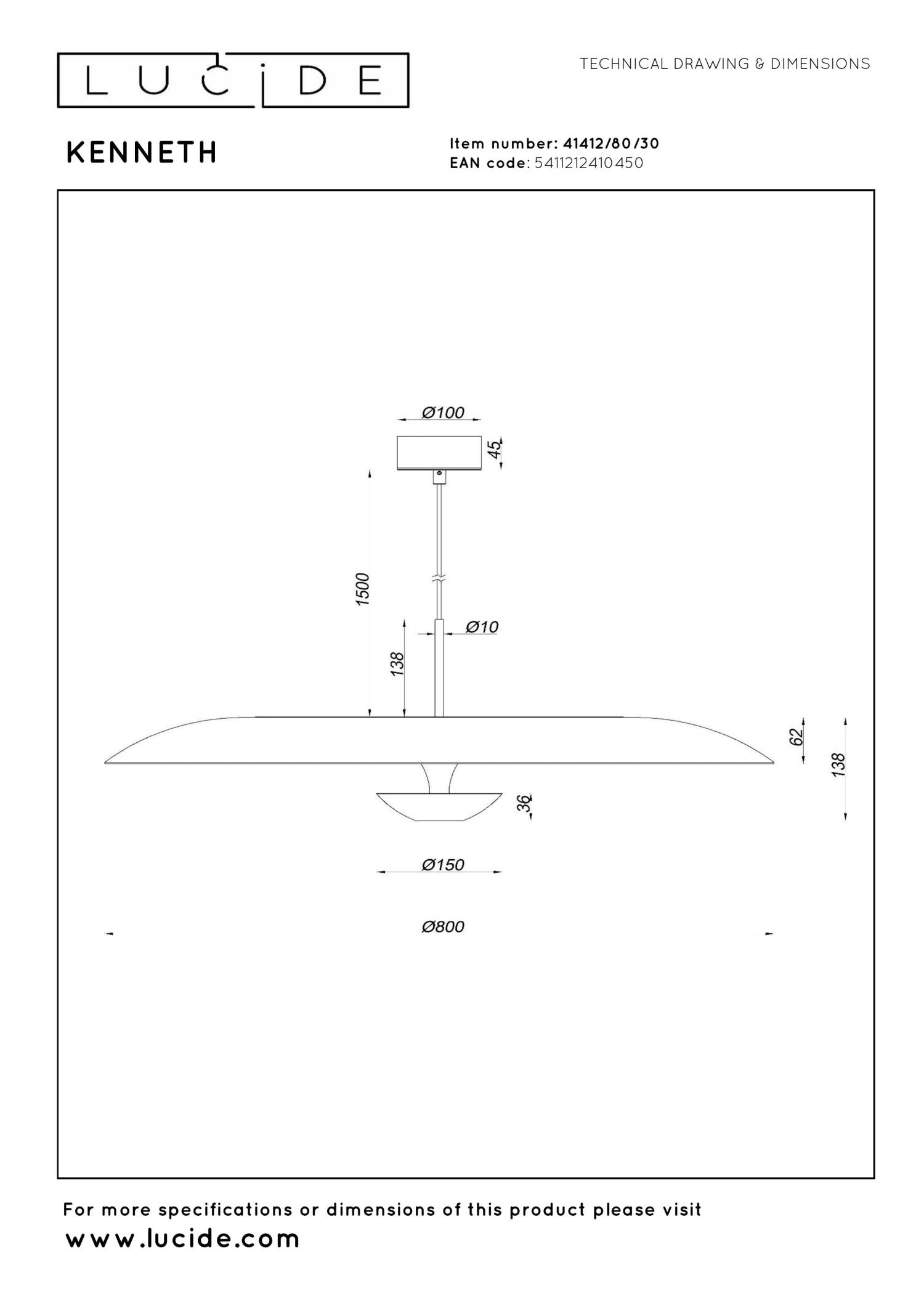 Lucide KENNETH - Hanglamp - Ø 80 cm - LED Dimb. - 1x22W 2700K - Zwart | Premium - KwaliteitWonen.nl