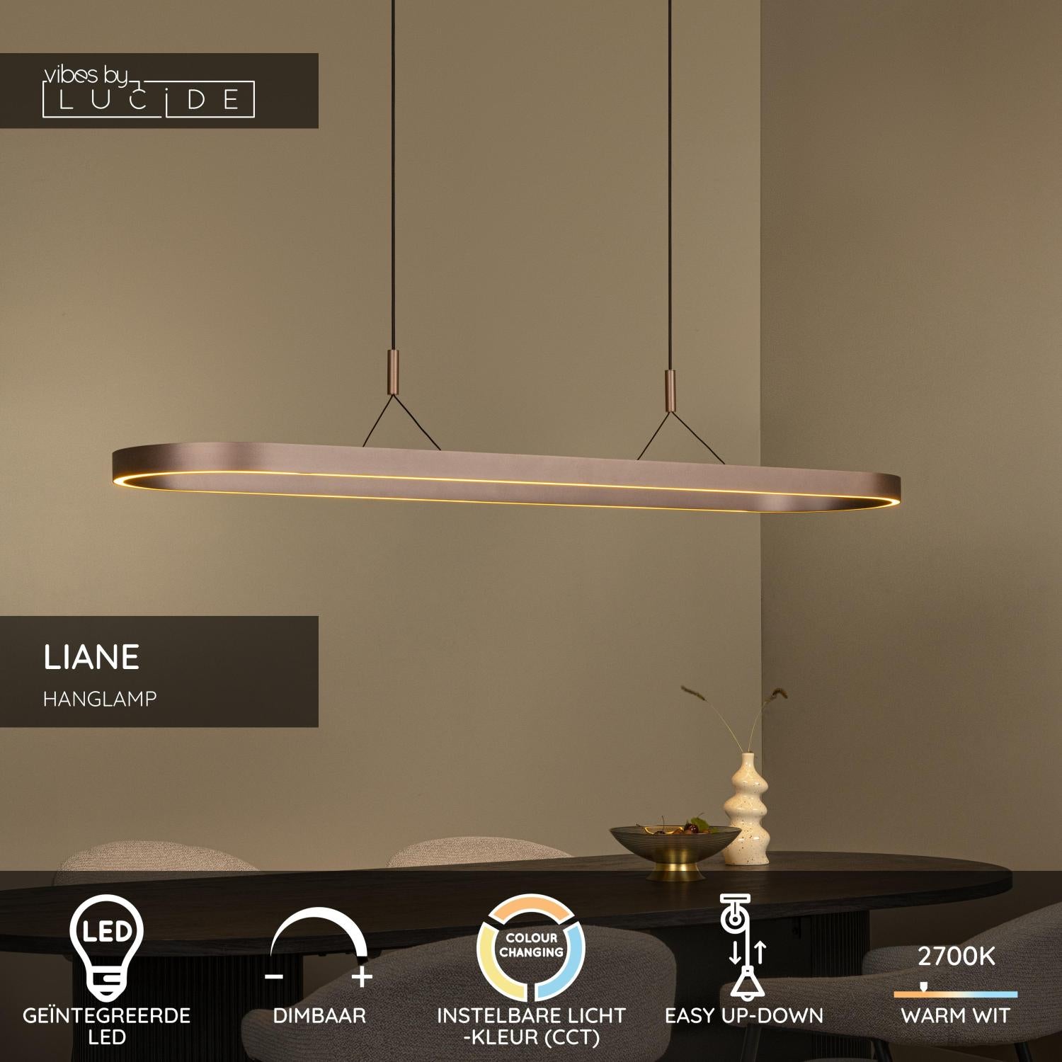 Lucide LIANE - Hanglamp - LED Dimb. - CCT - 2x40W 2700K/4000K - Roest bruin | Vibes - KwaliteitWonen.nl