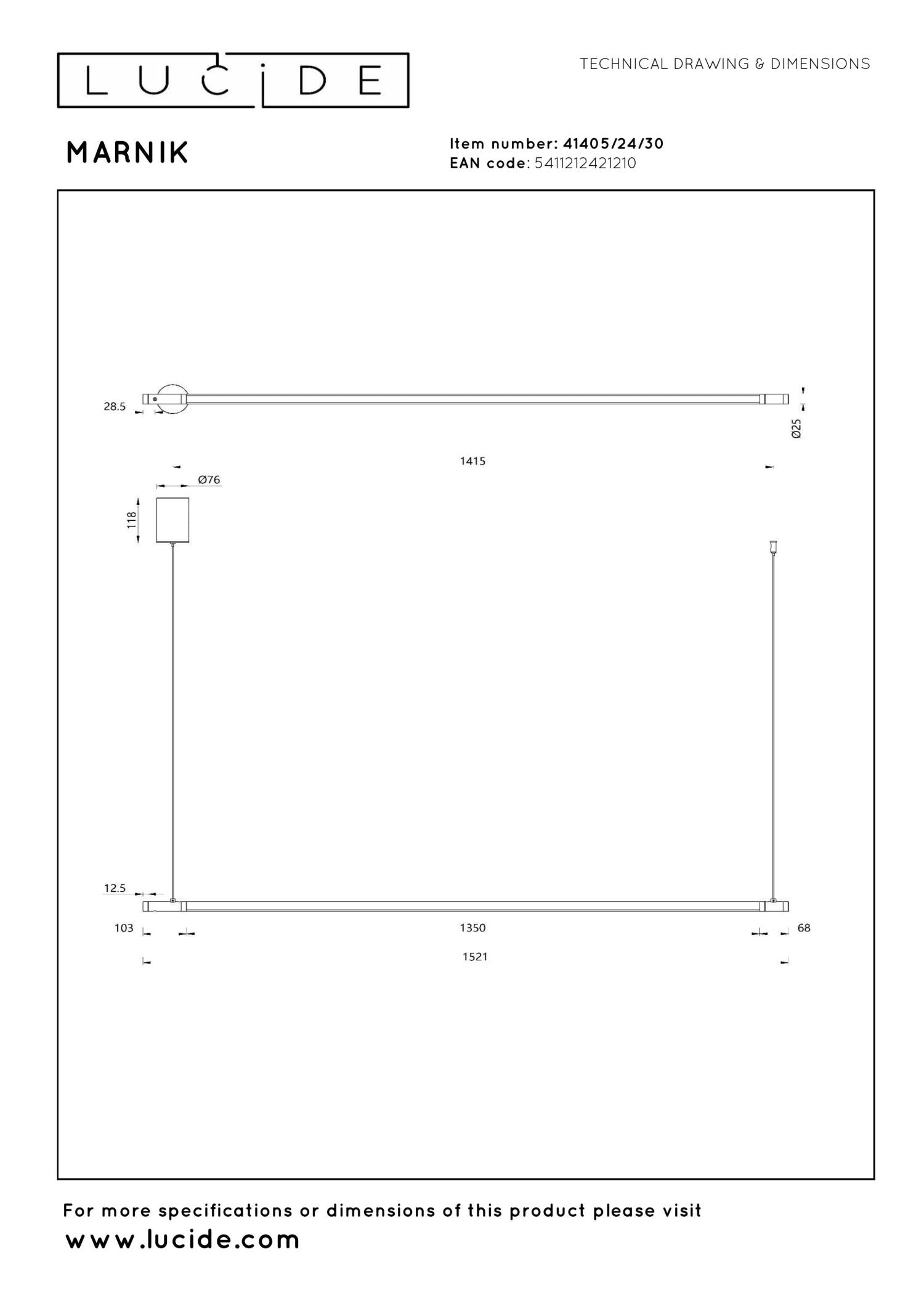 Lucide MARNIK - Hanglamp - Ø 2,5 cm - LED Dimb. - CCT - 1x22W 2700K/4000K - Handbewegingssensor - Zwart | Premium - KwaliteitWonen.nl