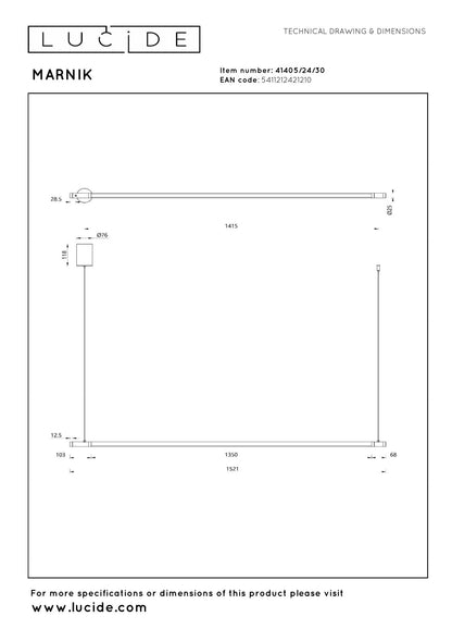 Lucide MARNIK - Hanglamp - Ø 2,5 cm - LED Dimb. - CCT - 1x22W 2700K/4000K - Handbewegingssensor - Zwart | Premium - KwaliteitWonen.nl