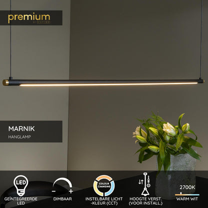 Lucide MARNIK - Hanglamp - Ø 2,5 cm - LED Dimb. - CCT - 1x22W 2700K/4000K - Handbewegingssensor - Zwart | Premium - KwaliteitWonen.nl