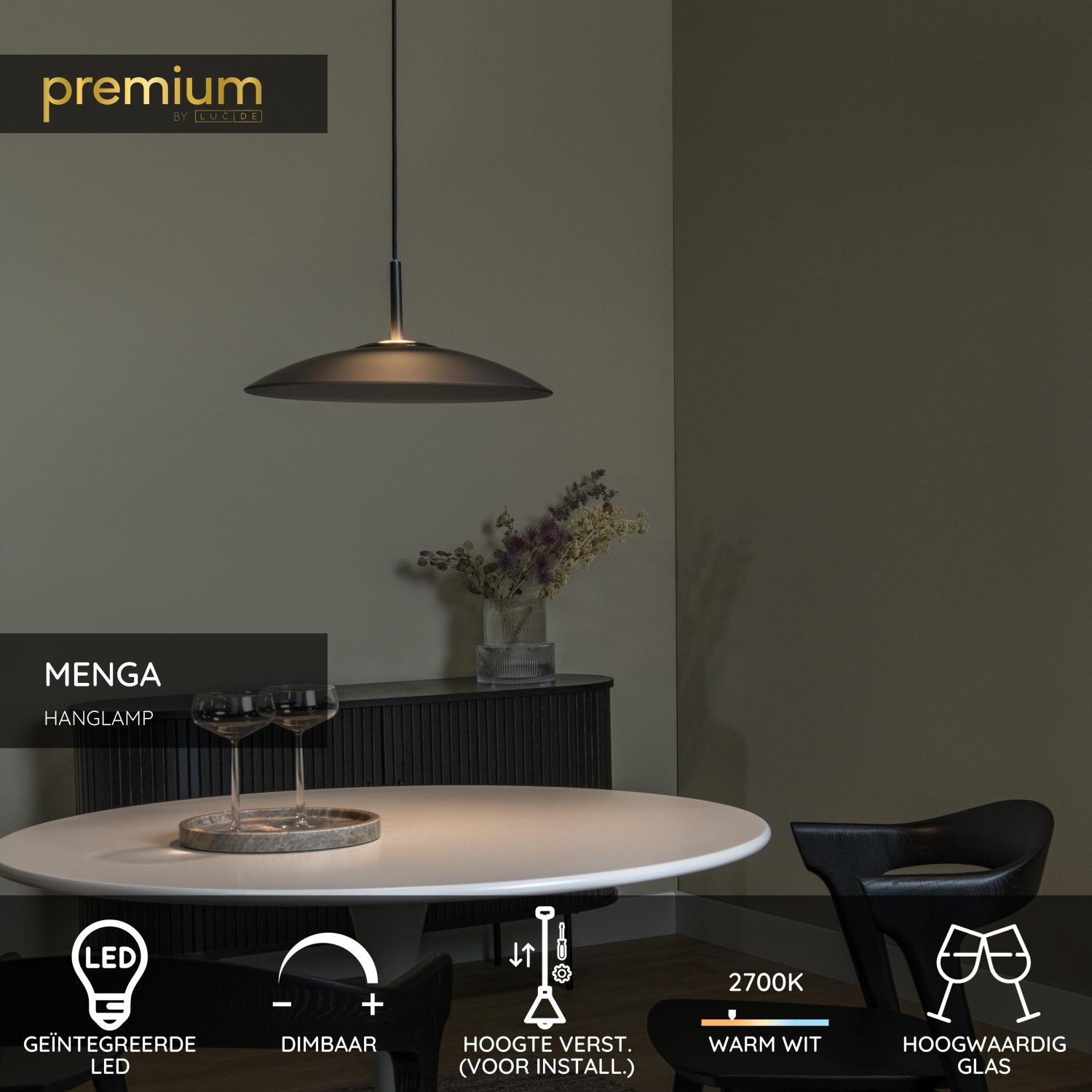 Lucide MENGA - Hanglamp - Ø 40 cm - LED Dimb. - 1x11W 2700K - Fumé | Premium - KwaliteitWonen.nl