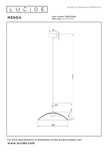 Lucide MENGA - Hanglamp - Ø 60 cm - LED Dimb. - 1x18,6W 2700K - Amber | Premium - KwaliteitWonen.nl