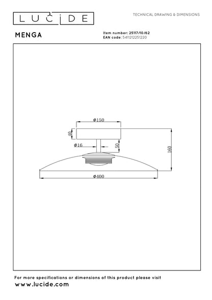 Lucide MENGA - Plafonnière - Ø 40 cm - LED Dimb. - 1x11W 2700K - Amber | Premium - KwaliteitWonen.nl