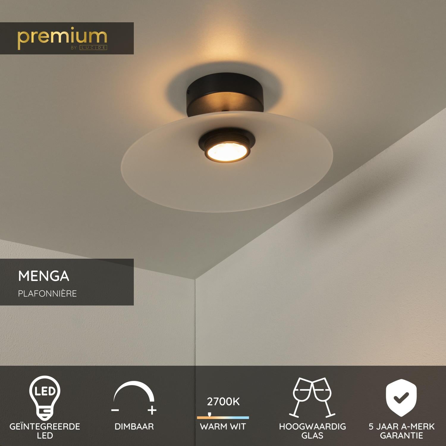 Lucide MENGA - Plafonnière - Ø 40 cm - LED Dimb. - 1x11W 2700K - Opaal | Premium - KwaliteitWonen.nl