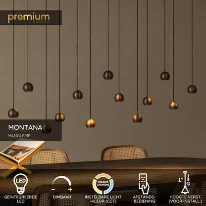 Lucide MONTANA - Hanglamp - LED Dimb. - CCT - 13x5,7W 2700K/4000K - Geschikt voor vide en hoge plafonds - Koffie | Premium - KwaliteitWonen.nl